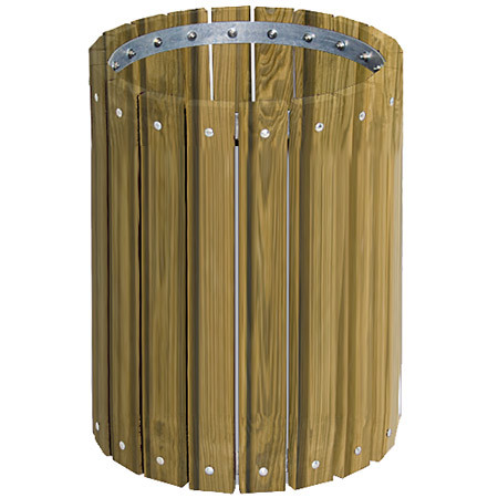 32 Gal. Ultra Site Round Wood Plank Pine Trash Can TR32W