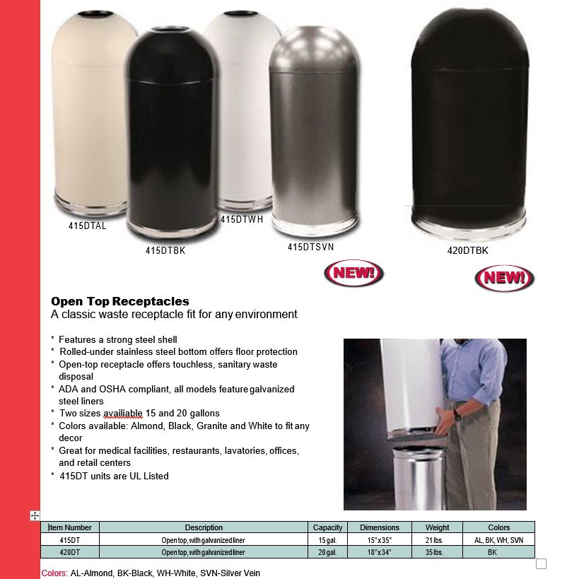 15 Gal. Metal Open Dome Top Trash Can 415DTBK Black