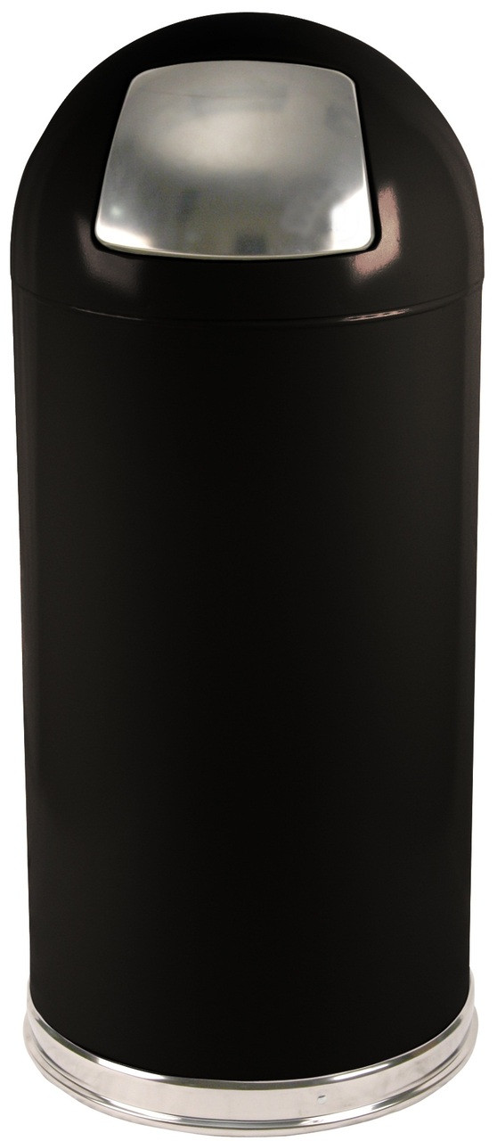 15 Gal. Metal Push Door Dome Top Black Trash Can 15DTBK