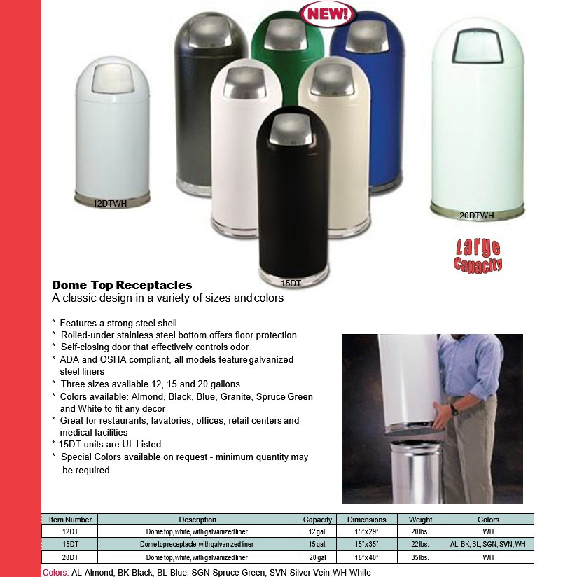 15 Gal. Metal Push Door Dome Top Almond Trash Can 15DTAL