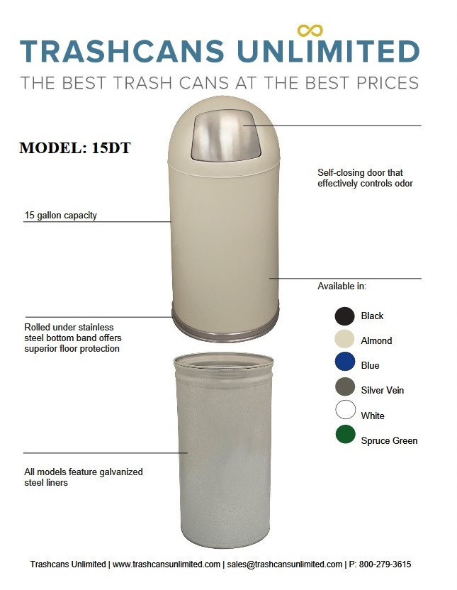 15 Gal. Metal Push Door Dome Top Blue Trash Can 15DTBL