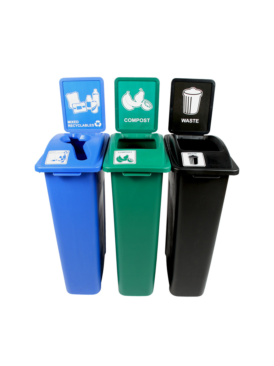 69 Gallon Simple Sort Skinny Recycling Station 8106053-244 (Mixed, Compost, Waste Openings)