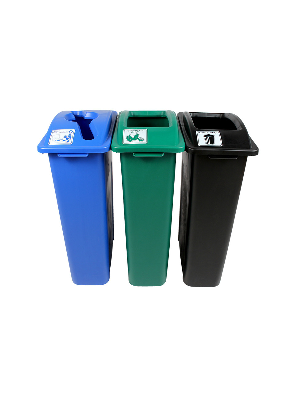 69 Gallon Simple Sort Skinny Recycle Bin Center 8106042-244 (Mixed, Organics, Waste)