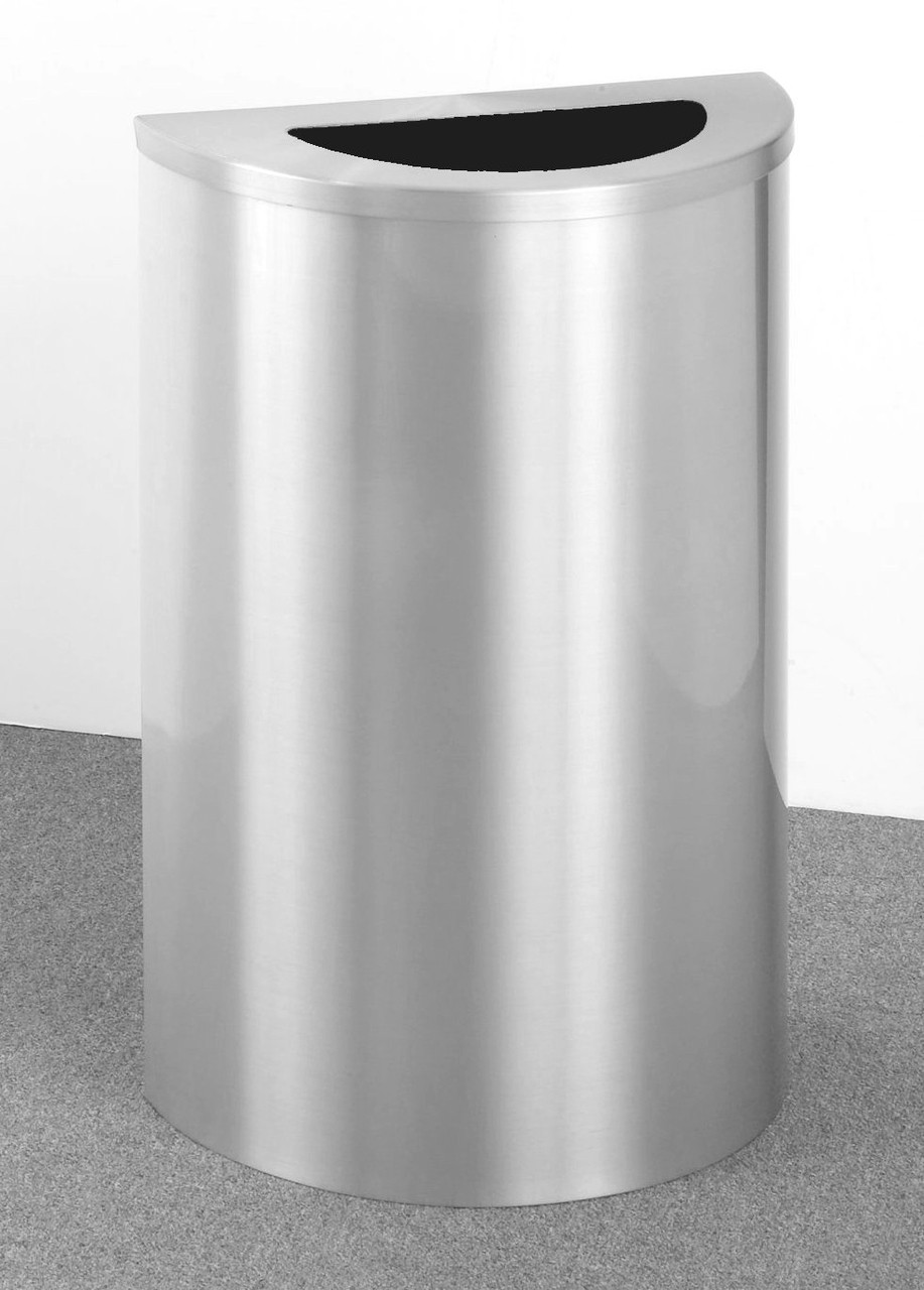 14 Gallon Half Round Trash Can Hinged Lid Satin Aluminum