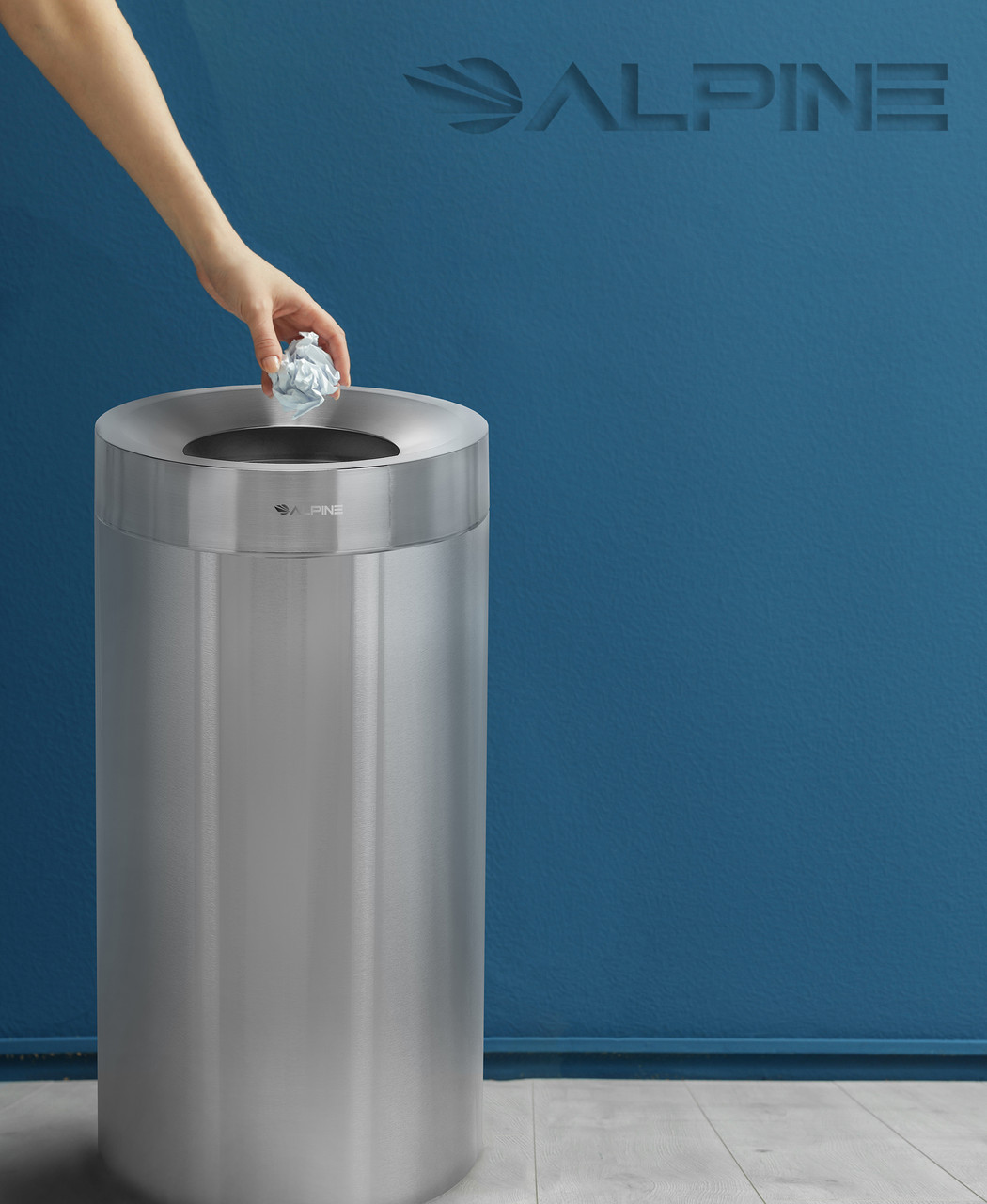 30 Gallon Stainless Steel Kitchen Trash Can, Open Top Garbage Cans