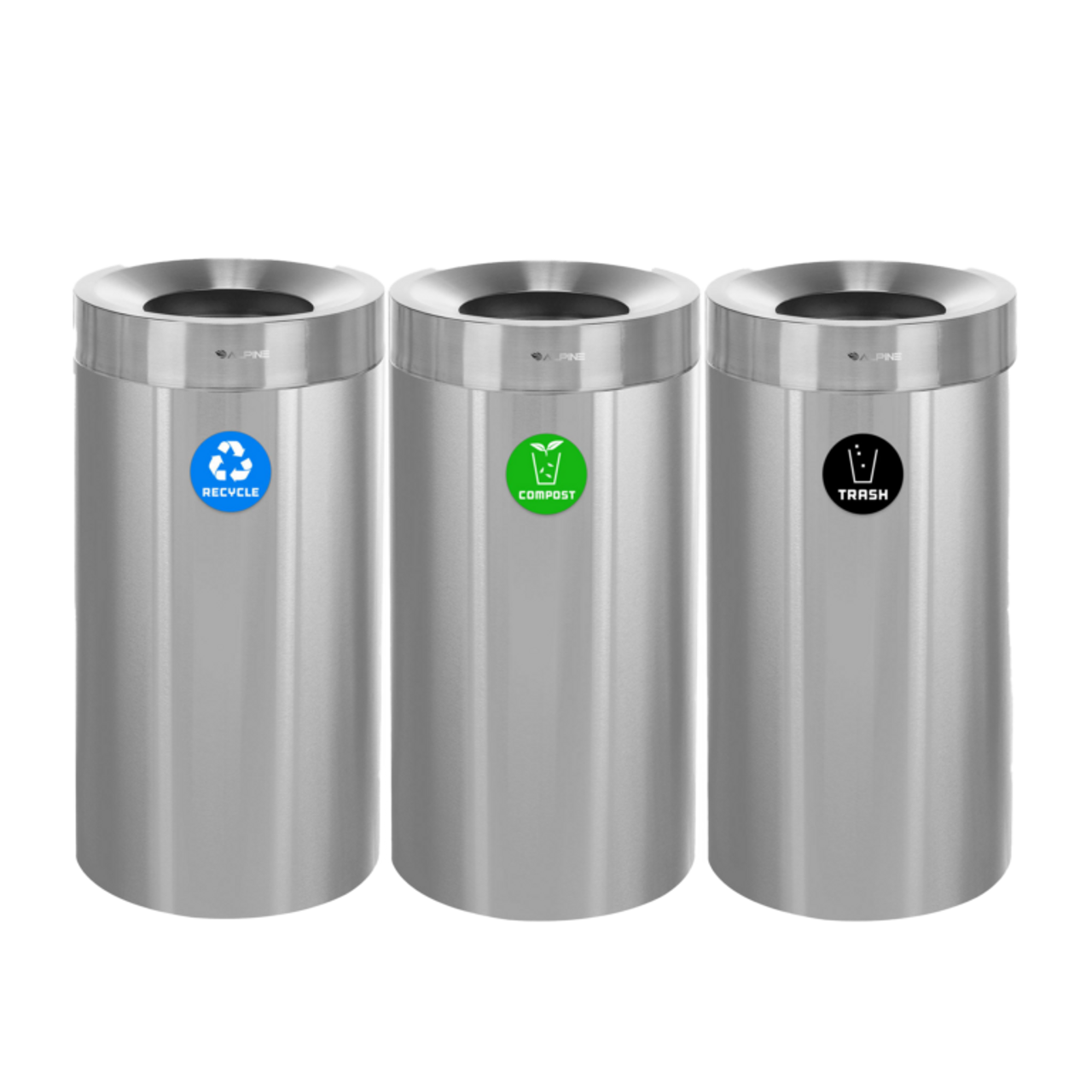 30 Gallon Stainless Steel Kitchen Trash Can, Open Top Garbage Cans