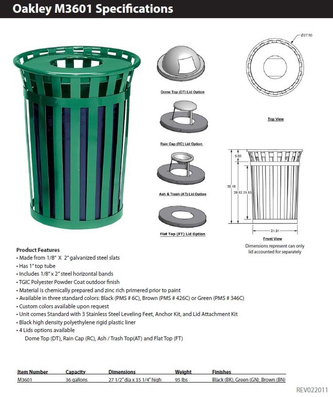 36 Gal. Eco Series M3601-FT ECO Trash Can with Laser Cut Message