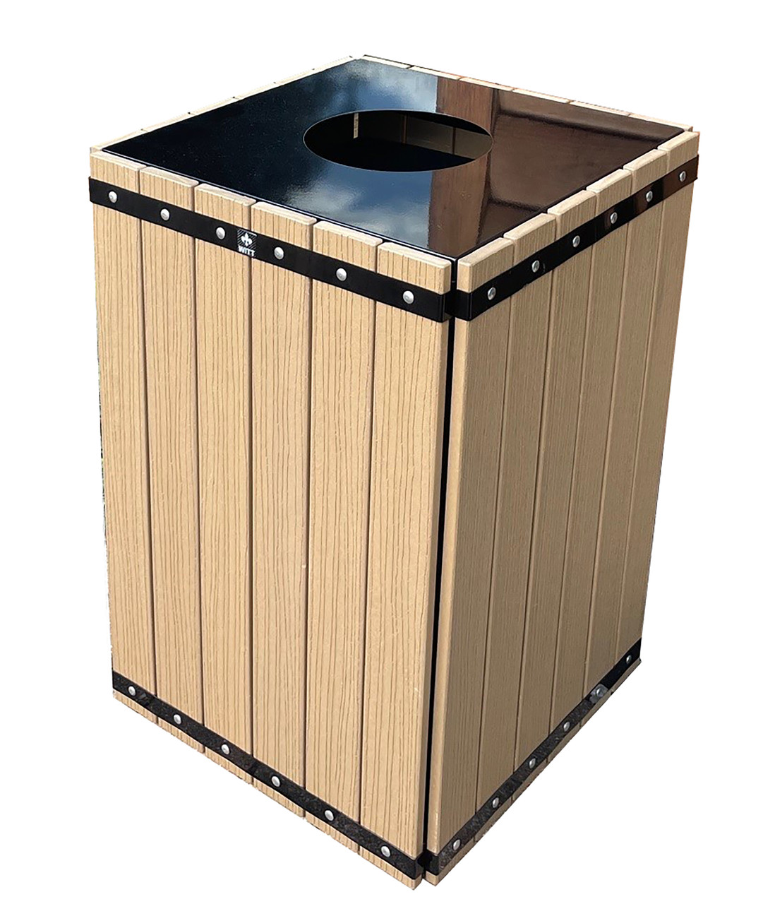 46 Gallon The Landon LW46-WWFTBK Faux Wooden Square Trash Can