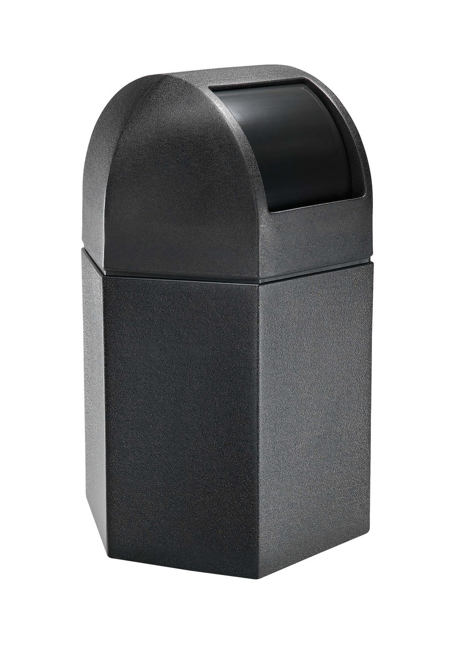 45 Gallon Hexagon Plastic Indoor Outdoor Garbage Can with Dome Lid Black