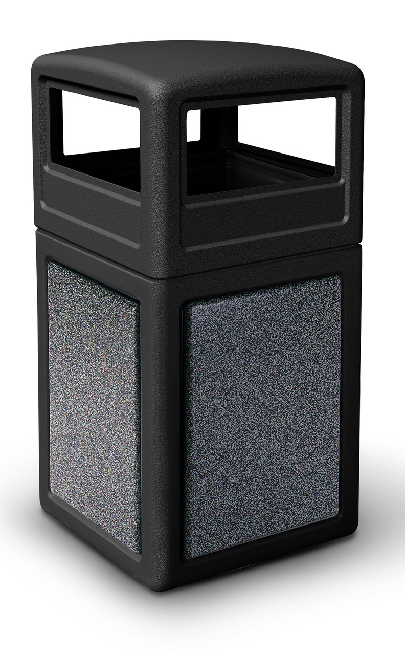 42 Gallon StoneTec Indoor Outdoor Stone Panel Trash Can with Dome Lid Black with Pepperstone