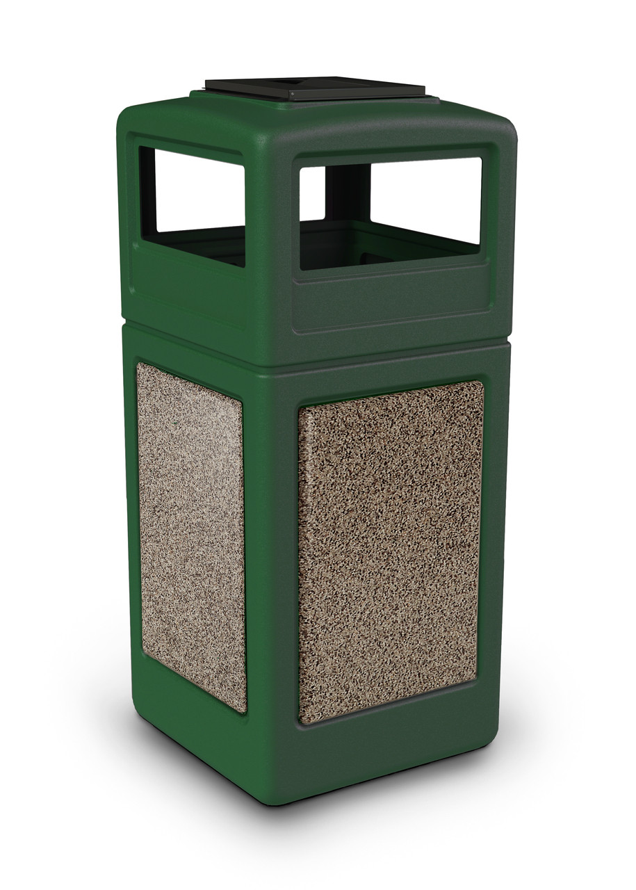 42 Gallon StoneTec Indoor Outdoor Trash Can Dome Lid and Ashtray Green Riverstone