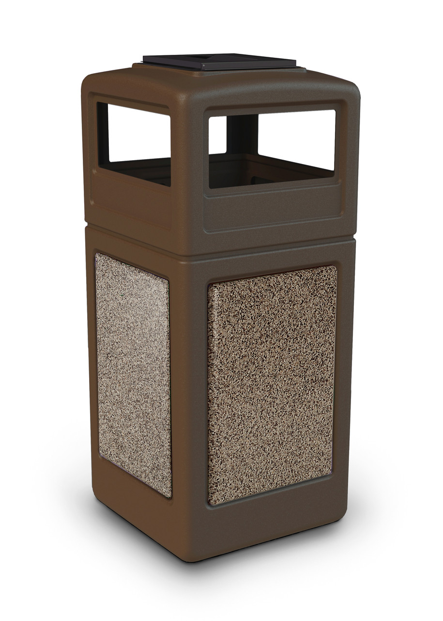 42 Gallon StoneTec Indoor Outdoor Trash Can Dome Lid and Ashtray Brown Riverstone