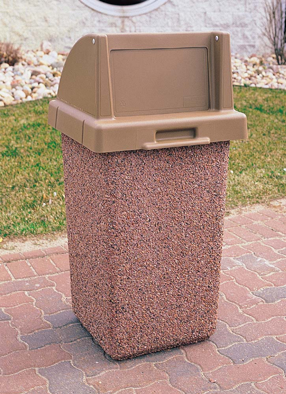 Wausau Tile Push Door Top 30 Gallon Concrete Trash Receptacle - TF1015, Exposed Brown (e25)
