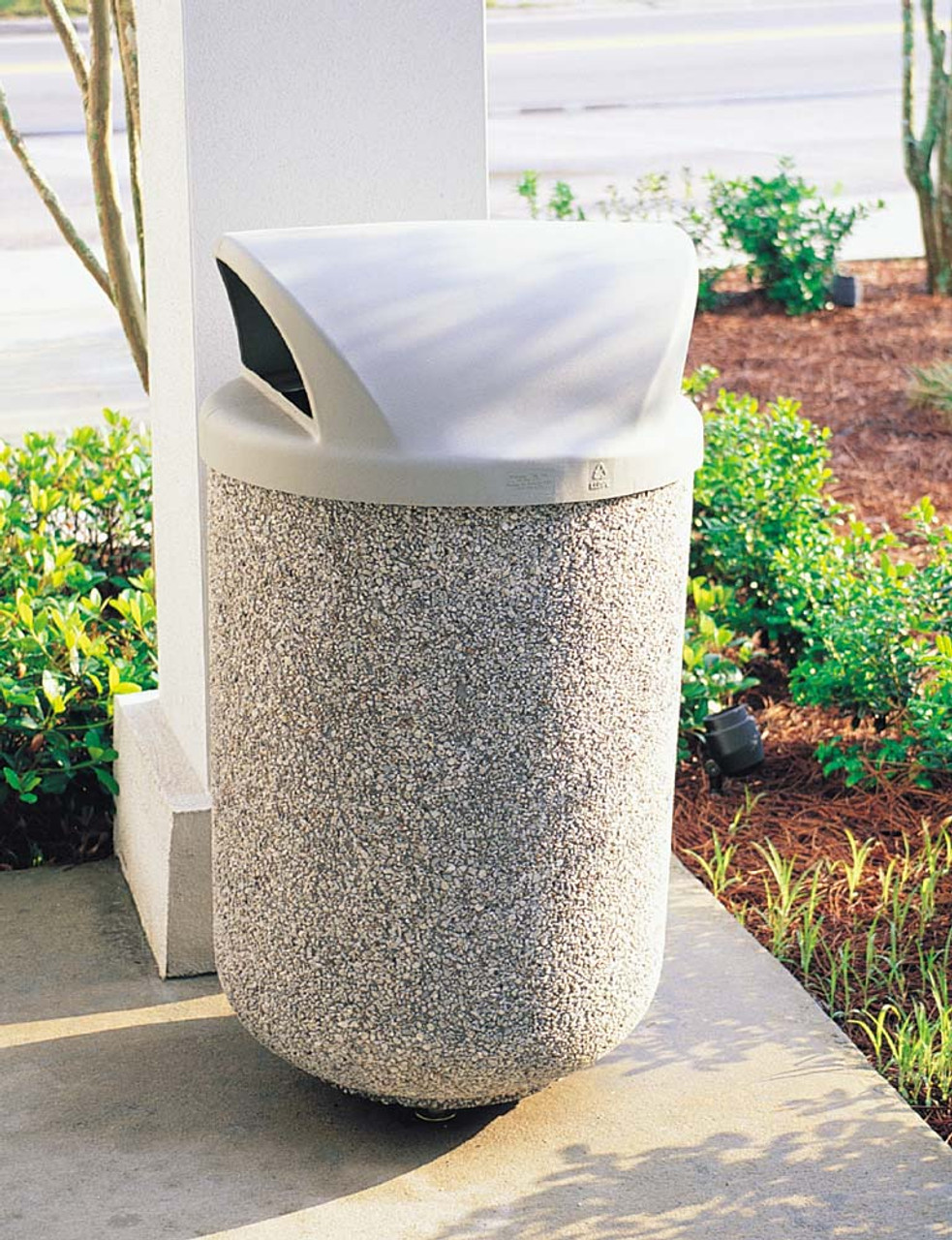 Wausau Tile Push Door Top 30 Gallon Concrete Trash Receptacle - TF1015, Exposed Brown (e25)