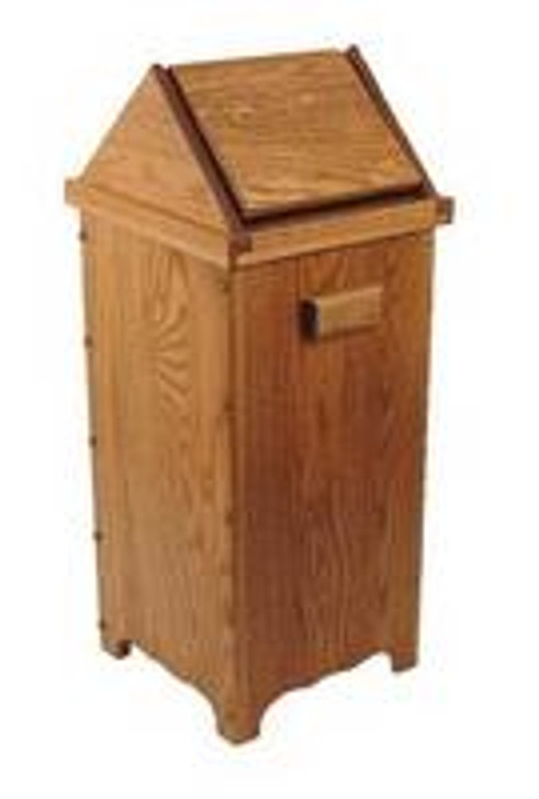Amish Made Large Oak Flip Top Wood Trash Bin