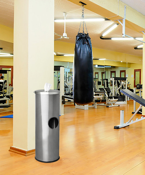 Stainless Steel Sanitizing Wipe Dispenser Gym Trash Can