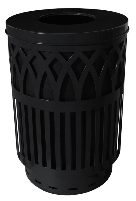 40 Gallon Covington Metal Outdoor City Trash Can Park Garbage Can Black COV40P-FT-BK