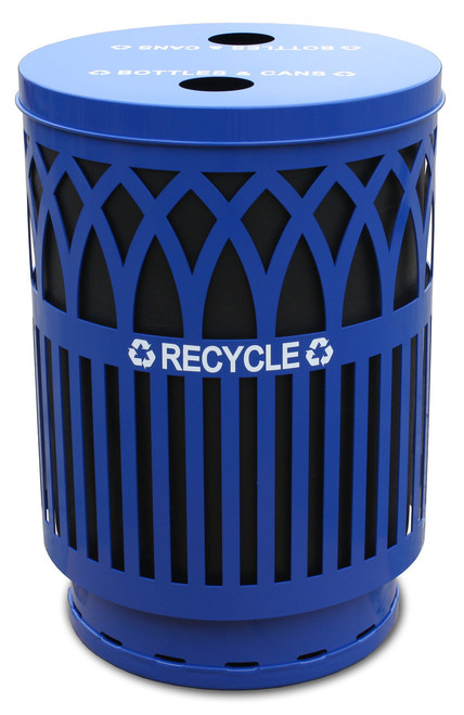 36 Gal. Oakley Metal Recycling Outdoor City Trash Can MR36-FTR-RBL