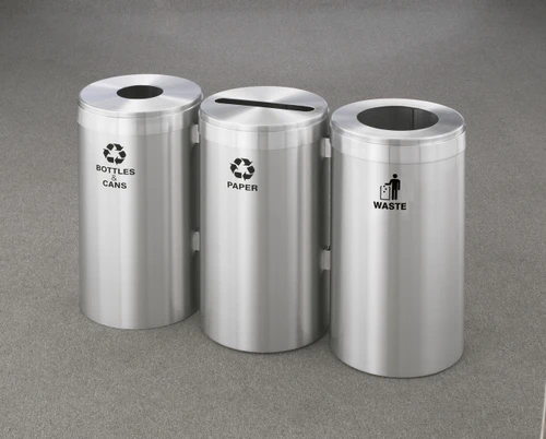 Connectable Metal Recycling Trash Can Combo 23 Gallons Each Satin Aluminum