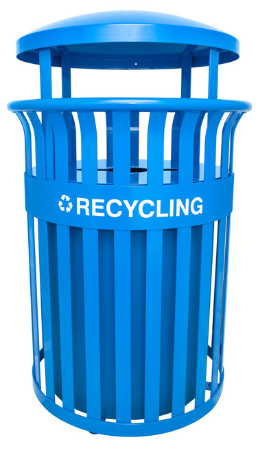 36 Gal. Oakley Metal Recycling Outdoor City Trash Can MR36-FTR-RBL