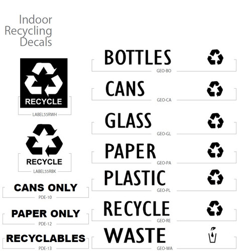 White Letter Decals for Indoor Commercial Recycle Bins INDOORLABELS