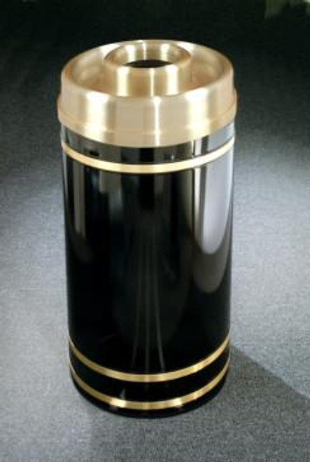 Monte Carlo D1555 Donut Top Ash Trash Receptacle High Gloss Black with Satin Brass Cover and Bands