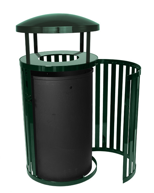 38 gal. Black Steel Slatted Commercial Outdoor Trash Can Receptacle with  Liner