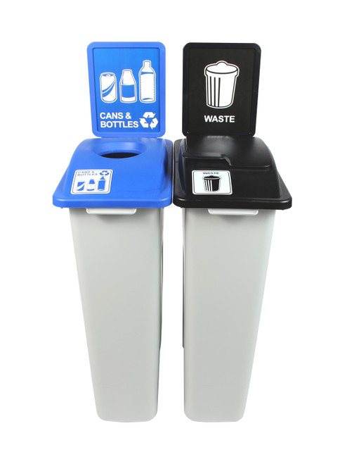 46 Gallon Simple Sort Skinny Trash Can Recycle Bin Combo 8105040-15 (Circle, Waste Lift Lid Openings)