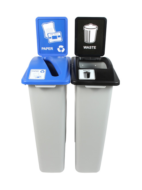 46 Gallon Simple Sort Skinny Trash Can Recycle Bin Combo 8105041-34 (Slot, Waste Openings)