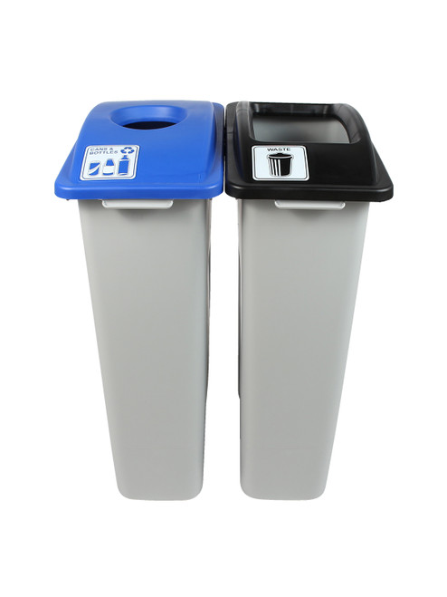 46 Gallon Simple Sort Skinny Trash Can Recycle Bin Combo 8105031-14 (Circle, Waste Openings)