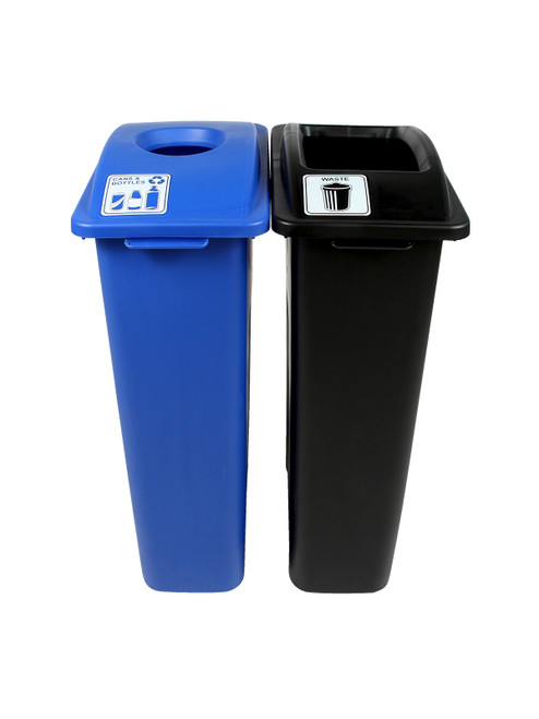46 Gallon Simple Sort Skinny Trash Can Recycle Bin Combo 8106032-14 (Circle, Waste Openings)