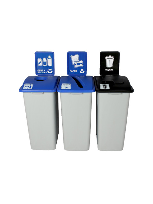 96 Gallon Simple Sort Skinny Recycling Center 8111061-135 (Cans, Paper, Waste Lift Lid)