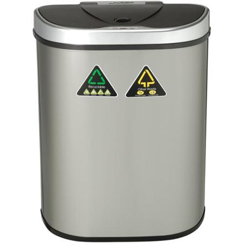 Ninestars Dual Two Compartment 18 Kitchen Garbage Recycle Trash Combo Touchless SS Duo Can