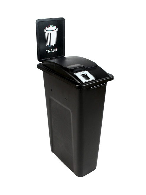 23 Gallon Black Skinny Simple Sort Trash Can with Sign (Trash, Lift Top)