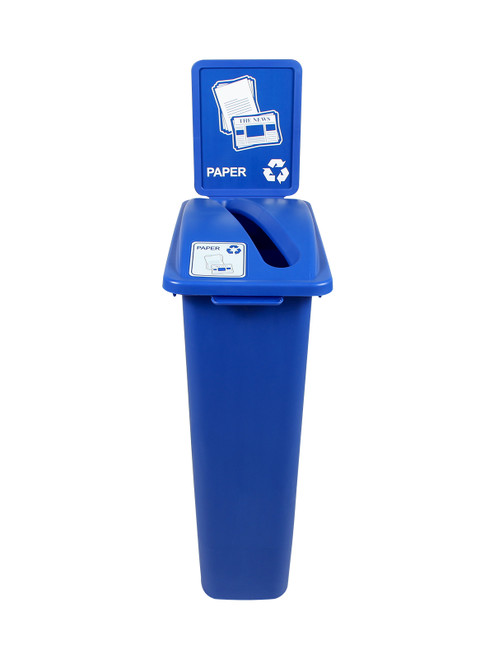 23 Gallon Blue Skinny Recycle Bin with Sign (Paper)