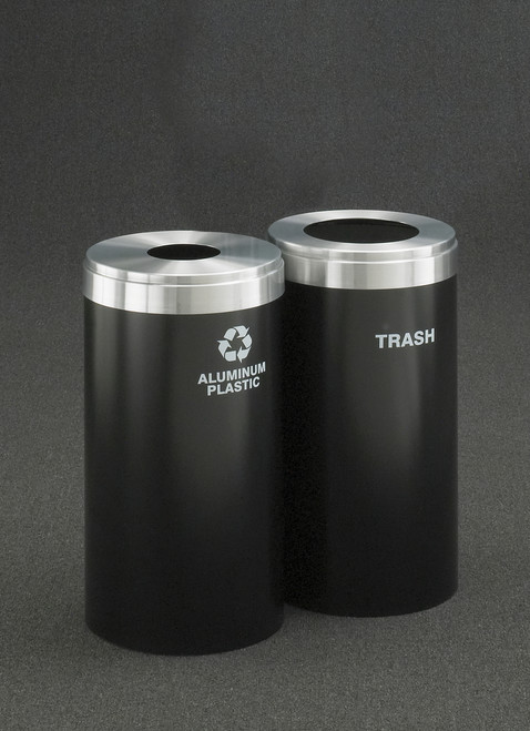 Dual Stream Connectable Metal Recycling Combo 15 Gallons Each Satin Black and Satin Aluminum Dual Stream Connectable Metal Recycling Combo 15 Gallons Each Satin Black and Satin Aluminum
