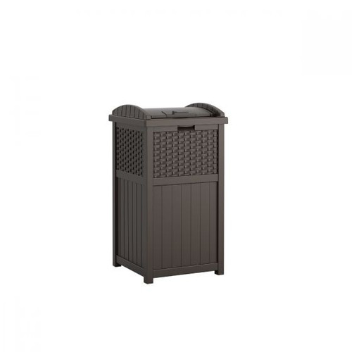 Suncast Trash Hideaway Outdoor Patio 33 Gallon Trash Can Bin, 1 Java and 1  Taupe