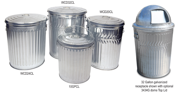 Tall Flat Steel Trash Receptacle with Aluminum Funnel Top (MF3398)