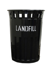 36 Gallon Eco Series M3601LF-BK Black Trash Can with LANDFILL Laser Cut Message
