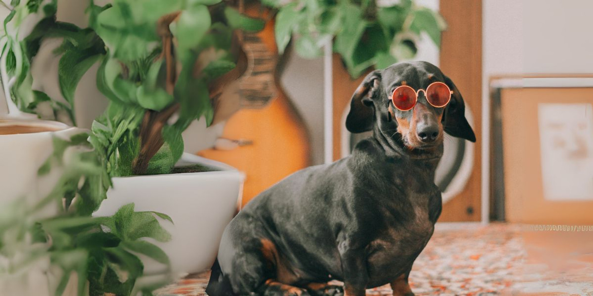 get 20% off all promotional sunglasses  with a sausage dog wearing sunnies