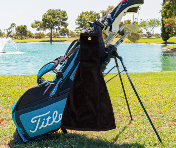 Golf towel eyelet hook 38 x 65 cm
