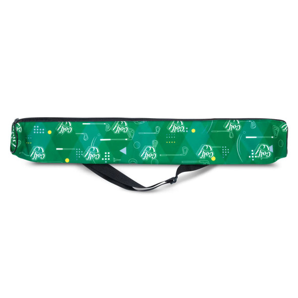 A green cooler sling bag featuring a pattern design and a shoulder strap, with a logo present.