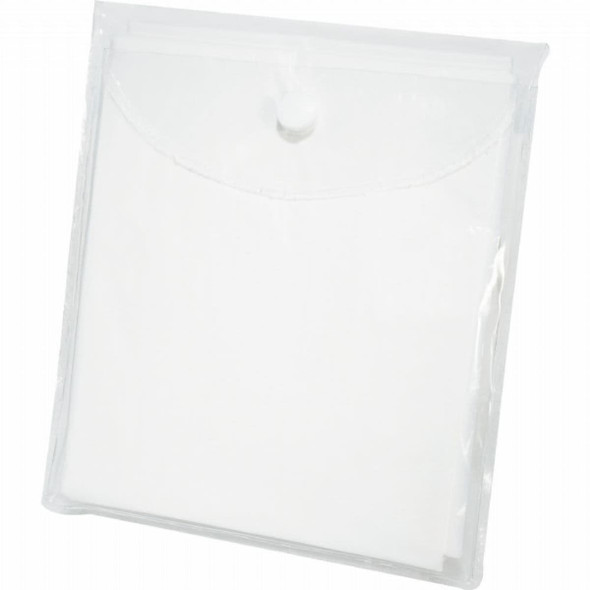 A clear plastic pouch with a flap closure. The pouch is empty and displayed on a white background.