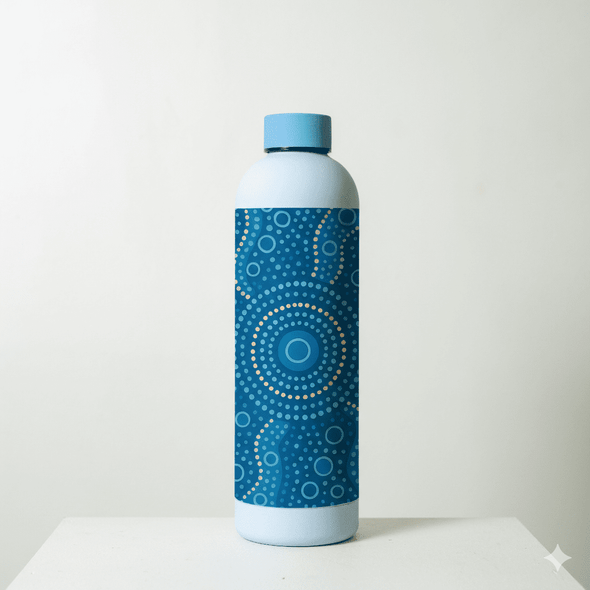 A drink bottle with aboriginal design