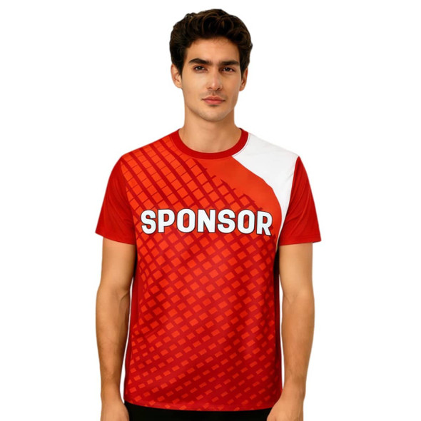 A unisex adults reversible jersey in red, featuring a logo and a geometric pattern design.