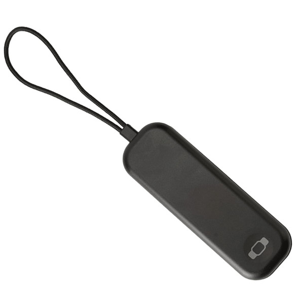 A foldable black charging cable with a loop for easy carrying, featuring a wireless watch charger.