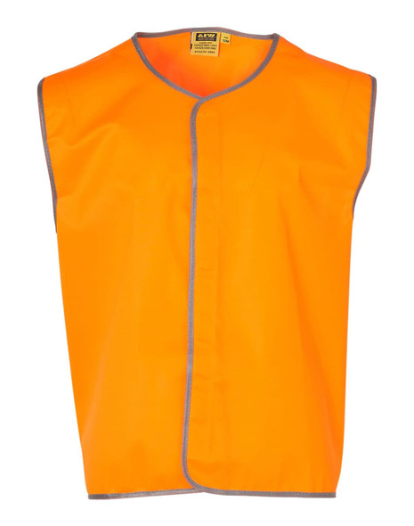 A Hi-Vis safety vest in bright orange with grey trim, featuring a logo on the back.