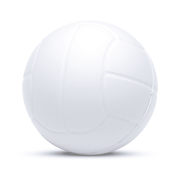 A white squeeze volleyball stress ball with a textured surface and a rounded shape.