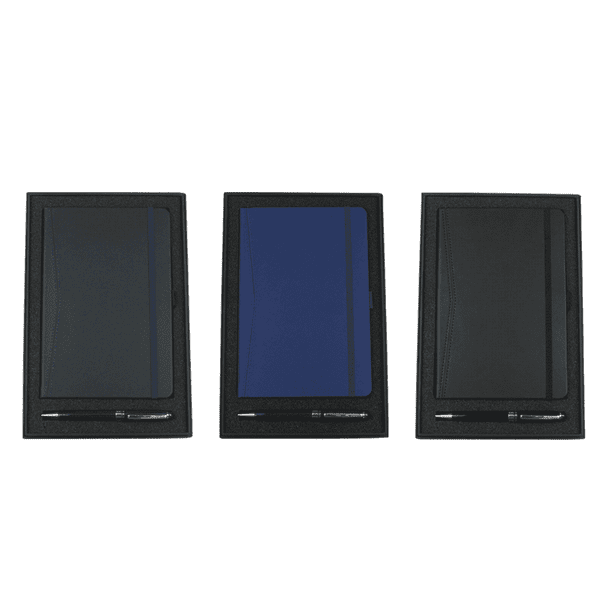 Gift set including a black Pedova Pocket Bound JournalBook and a grey Bristol Twist Ballpoint Pen.