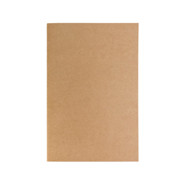 A kraft brown notebook with a simple, unadorned cover and no visible logos or branding.